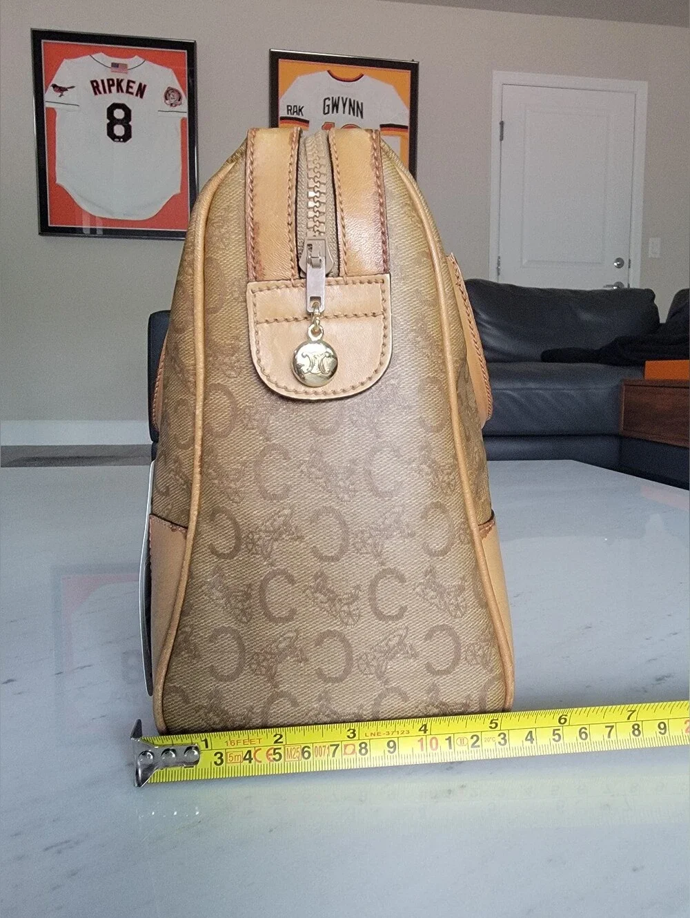 CELINE C Sulky Boston Bag Brown Tan Vintage Coated Canvas Leather
